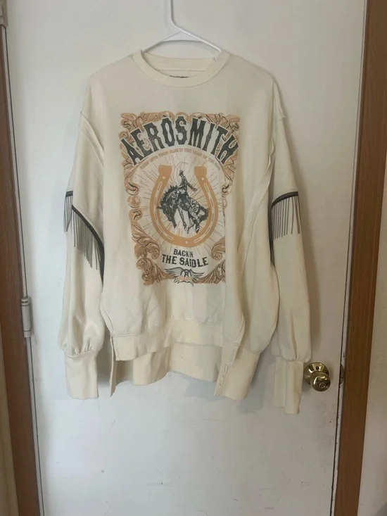 Aerosmith Fringe Band Pullover
Sweatshirt Oversized Horse
Western Cream Sz Large - Picture 3 of 10